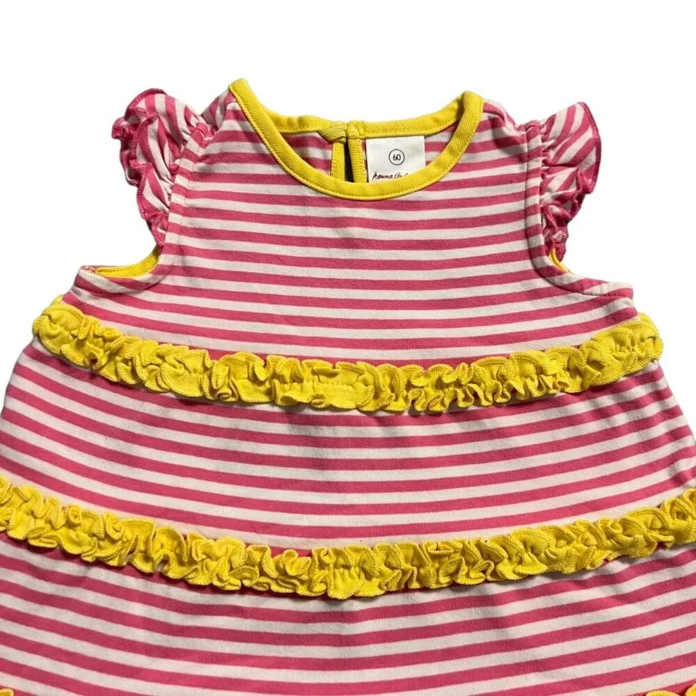 Hanna Andersson Sz 60 (3-6m) Pink & Yellow Striped Ruffle Dress